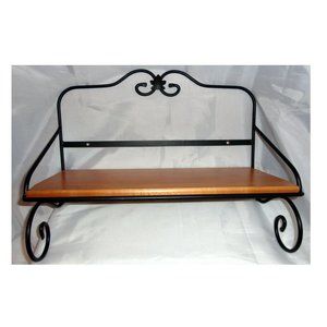 Longaberger Wrought Iron Utility Shelf with woodcrafts warm brown WOOD Shelf